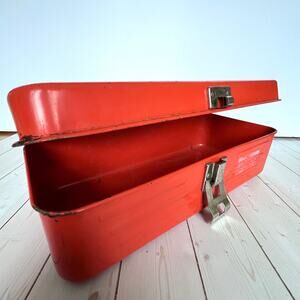 Vintage Union Steel Metal Utility Box Tool Tackle Orange Model 2011 Rustic USA